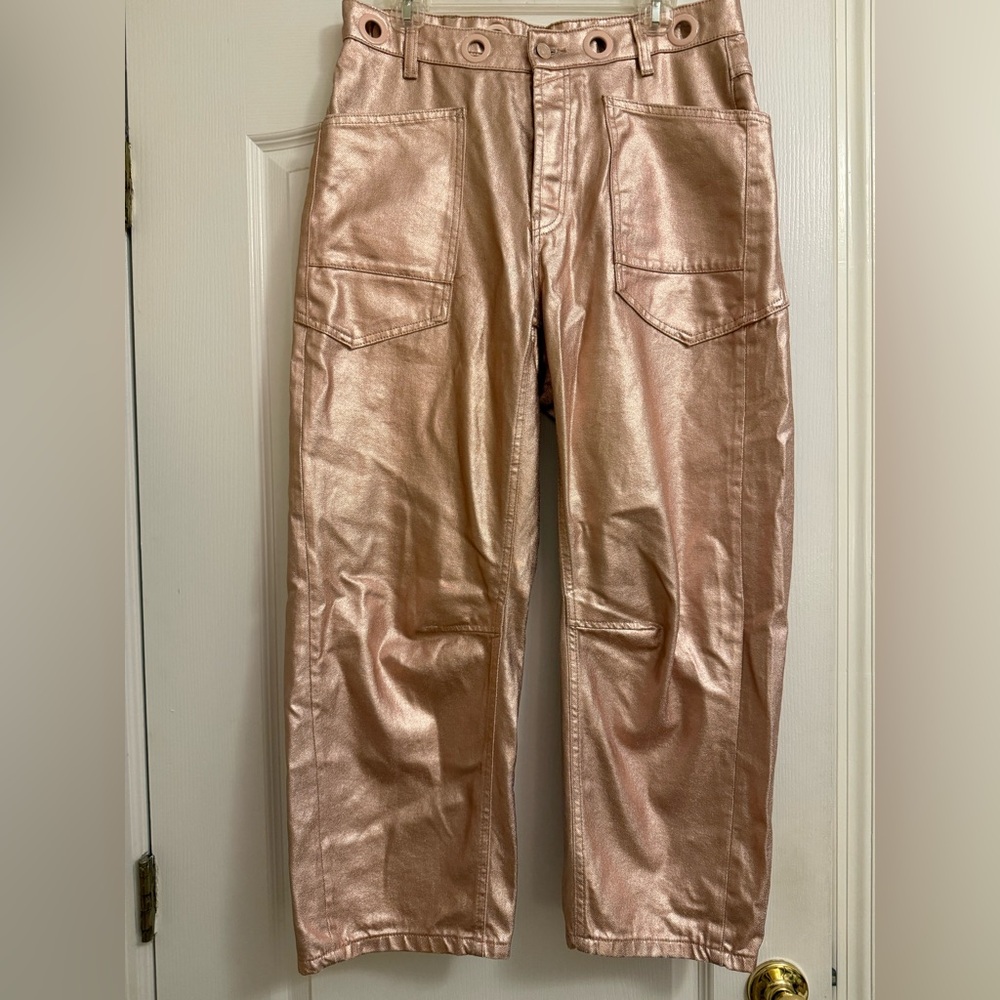Free People Metallic Pink Barrel Jeans